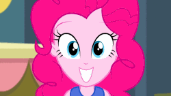 Size: 800x450 | Tagged: safe, screencap, pinkie pie, equestria girls, g4, my little pony equestria girls: friendship games, animated, blinking, cute, diapinkes, face of mercy, female, gif, grin, happy, looking at you, smiling, solo