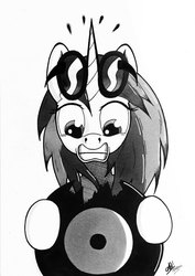 Size: 4899x6925 | Tagged: safe, artist:mrpenceaul, dj pon-3, vinyl scratch, g4, absurd resolution, broken, female, monochrome, record, solo