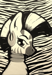 Size: 2282x3259 | Tagged: safe, artist:mrpenceaul, zecora, zebra, g4, black and white, bust, female, grayscale, high res, looking at you, monochrome, portrait, solo, stripes, traditional art