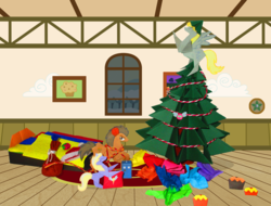 Size: 4751x3620 | Tagged: safe, artist:malte279, derpy hooves, dinky hooves, doctor whooves, time turner, parasprite, pegasus, pony, g4, absurd resolution, christmas, christmas tree, derpy star, doctor who, female, hearth's warming, mare, origami, tardis, tree