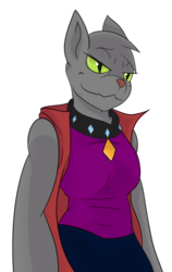 Size: 624x989 | Tagged: safe, artist:wulfanite, rover, diamond dog, anthro, g4, breasts, clothes, collar, female, femrover, rule 63, simple background, smiling, solo, transparent background