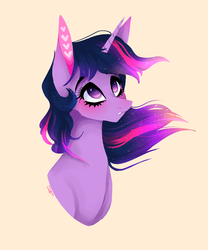 Size: 1024x1229 | Tagged: safe, artist:jgreti, twilight sparkle, g4, blushing, bust, eye reflection, female, heart eyes, looking up, portrait, simple background, solo, windswept mane, wingding eyes