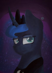 Size: 842x1192 | Tagged: safe, artist:darkestsunset, princess luna, alicorn, pony, g4, abstract background, bust, female, looking at you, portrait, solo