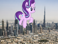 Size: 1558x1179 | Tagged: safe, artist:logan859, artist:twls7551, starlight glimmer, pony, g4, burj khalifa, dubai, giant pony, giant starlight glimmer, highrise ponies, irl, macro, photo, ponies in real life