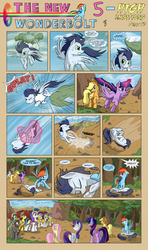 Size: 1600x2694 | Tagged: safe, artist:marmorexx, applejack, fluttershy, rainbow dash, rarity, shining armor, soarin', twilight sparkle, alicorn, pony, comic:the new wonderbolt, g4, cloud, comic, female, magic, male, rainbow trail, royal guard, ship:soarindash, shipping, straight, twilight sparkle (alicorn)