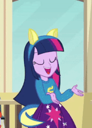 Size: 242x336 | Tagged: safe, screencap, cloudy kicks, heath burns, teddy t. touchdown, tennis match, twilight sparkle, equestria girls, g4, my little pony equestria girls, animated, blinking, cafeteria, canterlot high, clothes, collar, cutie mark on clothes, eyes closed, gif, helping twilight win the crown, infinite loop, shirt, singing, skirt, sweater, table, teenager, wondercolts, wondercolts uniform