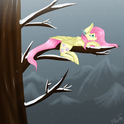 Size: 3850x3850 | Tagged: safe, artist:zombiecupcake101, fluttershy, pony, g4, female, high res, snow, solo