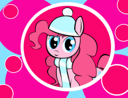 Size: 3300x2550 | Tagged: safe, artist:skyflys, pinkie pie, g4, abstract background, clothes, female, hat, high res, looking at you, scarf, solo