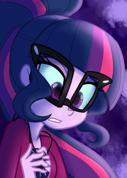 Size: 900x1260 | Tagged: dead source, safe, artist:wubcakeva, sci-twi, twilight sparkle, equestria girls, g4, my little pony equestria girls: friendship games, clothes, female, glasses, magic capture device, solo, unleash the magic