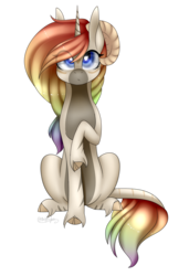 Size: 1628x2376 | Tagged: safe, artist:ohhoneybee, oc, oc only, pony, unicorn, cloven hooves, female, mare, ram horns, simple background, sitting, solo, transparent background, unshorn fetlocks