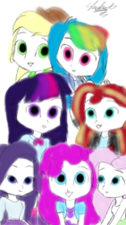 Size: 720x1280 | Tagged: safe, applejack, fluttershy, pinkie pie, rainbow dash, rarity, sunset shimmer, twilight sparkle, human, equestria girls, g4, humane five, humane seven, humane six, simple background, white background