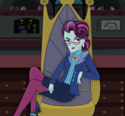 Size: 2504x2328 | Tagged: artist needed, safe, principal abacus cinch, equestria girls, g4, my little pony equestria girls: friendship games, beauty mark, clothes, cougar, crossed legs, ear piercing, earring, female, glasses, high res, jewelry, legs, lidded eyes, lipstick, looking at you, makeup, piercing, scheming, sexy, sitting, smiling, solo, stupid sexy cinch