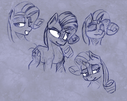 Size: 1250x996 | Tagged: safe, artist:post-it, rarity, g4, colored sketch, expressions, female, monochrome, sketch, sketch dump, solo
