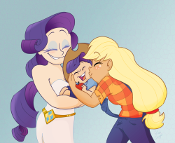 Size: 250x204 | Tagged: artist needed, safe, applejack, rarity, human, g4, colored sketch, cute, female, humanized, lesbian, lowres, magical lesbian spawn, mother and son, motherhood, offspring, parent:applejack, parent:rarity, parents:rarijack, picture for breezies, ship:rarijack, shipping