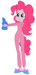 Size: 2085x4363 | Tagged: safe, artist:invisibleink, pinkie pie, equestria girls, g4, clothes, eating, female, gummy bear, high res, onesie, pajamas, ponytail, simple background, slippers, solo, transparent background, vector