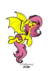 Size: 745x1053 | Tagged: safe, artist:makkysiowaty, fluttershy, bat pony, pony, g4, female, flutterbat, flying, looking at something, open mouth, race swap, simple background, solo, spread wings, white background