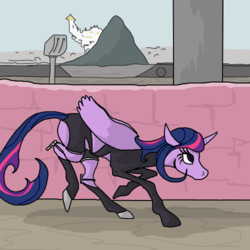 Size: 500x500 | Tagged: safe, artist:autumnbramble, twilight sparkle, alicorn, pony, g4, aeon flux, aeon twilight sparkle flux, alternate hairstyle, canterlot castle, female, ponified, solo, stealth suit, twilight sparkle (alicorn)