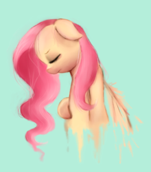 Size: 812x924 | Tagged: safe, artist:butterscotch-angel, fluttershy, g4, bust, eyes closed, female, floppy ears, looking down, portrait, profile, sad, simple background, solo, vent art