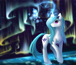 Size: 2666x2300 | Tagged: safe, artist:qiluo soul, oc, oc only, pony, unicorn, aurora borealis, high res, pixiv