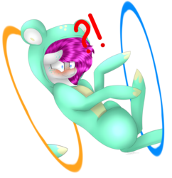 Size: 4300x4434 | Tagged: safe, artist:maximpy, oc, oc only, oc:tsumi, pony, absurd resolution, clothes, costume, crossover, kigurumi, portal, portal (valve), simple background, solo, transparent background