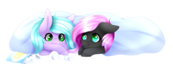 Size: 1024x415 | Tagged: safe, artist:itsizzybel, oc, oc only, oc:cream cloud, oc:moonflare, pony, duo, food, marshmallow, simple background, transparent background