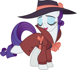 Size: 8660x7872 | Tagged: safe, artist:fruft, rarity, pony, g4, rarity investigates, season 5, .svg available, absurd resolution, clothes, coat, detective, detective rarity, eyes closed, fedora, female, hat, open mouth, simple background, solo, transparent background, vector