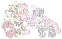 Size: 2913x1837 | Tagged: safe, artist:blackbewhite2k7, derpibooru exclusive, fluttershy, sweetie belle, g4, alternate hairstyle, clothes, crossover, elise (fire emblem), fire emblem, fire emblem fates, gothic lolita, i'm a princess are you a princess too?, kimono (clothing), lolita fashion, sakura (fire emblem), sketch, wip