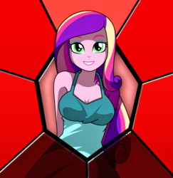 Size: 654x674 | Tagged: artist needed, safe, dean cadance, princess cadance, queen chrysalis, changeling, equestria girls, g4, my little pony equestria girls: friendship games, disguise, disguised changeling, fake cadance, female, green eyes, smiling, solo