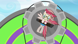 Size: 1280x720 | Tagged: safe, screencap, angel wings, pegasus, pony, g4, top bolt, bow, dizzitron, female, goggles, hair bow, mare, solo