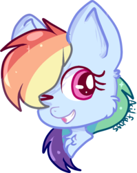 Size: 808x1013 | Tagged: dead source, safe, artist:acid-fangs, rainbow dash, g4, bust, cute, female, grin, one eye closed, portrait, simple background, smiling, solo, transparent background, wink