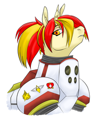 Size: 1158x1446 | Tagged: safe, artist:shybaldur, oc, oc only, oc:inner fire, pony, unicorn, female, red eyes, redhead, simple background, solo, spacesuit, white background