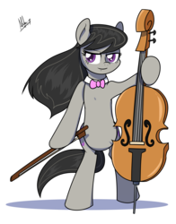 Size: 3300x4200 | Tagged: safe, artist:ladyanidraws, octavia melody, earth pony, pony, g4, bipedal, bow (instrument), cello, cello bow, commission, female, high res, musical instrument, simple background, solo, standing, transparent background