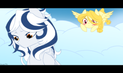 Size: 1280x768 | Tagged: safe, artist:basykail, oc, oc only, oc:light purity, oc:lugia, pegasus, pony, blushing, cloud, female, mare, sad