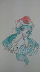 Size: 1152x2048 | Tagged: safe, artist:alice tam, oc, oc only, candy, candy cane, clothes, food, hat, santa hat, socks, solo, striped socks, traditional art