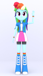 Size: 1080x1920 | Tagged: safe, artist:creatorofpony, artist:mkevinadam, rainbow dash, equestria girls, g4, 3d, boots, clothes, female, gradient background, rainbow socks, shoes, socks, solo, striped socks, waving