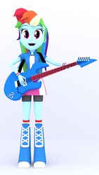 Size: 1080x1920 | Tagged: safe, artist:creatorofpony, artist:mkevinadam, rainbow dash, equestria girls, g4, 3d, boots, clothes, female, gradient background, guitar, rainbow socks, shoes, socks, solo, striped socks