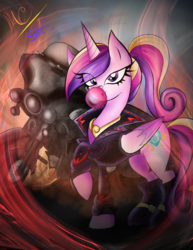 Size: 1024x1325 | Tagged: safe, artist:animechristy, princess cadance, g4, boots, bubblegum, clothes, eyelashes, female, food, gum, jacket, jewelry, leather jacket, looking at you, motorcycle, peytral, ponytail, raised hoof, rebel, signature, solo, younger