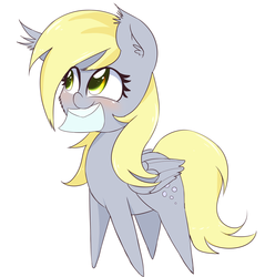 Size: 2200x2301 | Tagged: safe, artist:freefraq, derpy hooves, pegasus, pony, g4, blushing, cute, female, high res, letter, mare, mouth hold, pointy ponies, simple background, solo, white background