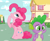 Size: 3096x2568 | Tagged: safe, artist:mlpdarksparx, pinkie pie, spike, dragon, earth pony, pony, fanfic:the morning dilemma, g4, fanfic, fanfic art, high res, ponyville, sitting, thinking