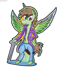 Size: 2780x3252 | Tagged: safe, artist:bumskuchen, oc, oc only, oc:frost d. tart, pony, bipedal, clothes, cosplay, costume, high res, simple background, solo, suicide squad, the joker, traditional art, transparent background