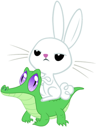 Size: 936x1172 | Tagged: safe, artist:red4567, angel bunny, gummy, alligator, rabbit, g4, cute, duo, pets riding pets, rider, riding, simple background, white background