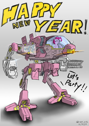 Size: 1247x1771 | Tagged: safe, artist:satv12, pinkie pie, g4, female, happy new year 2017, mech, mecha, pixiv, solo