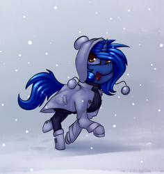 Size: 1536x1628 | Tagged: safe, artist:marsminer, oc, oc only, oc:starlight blossom, pony, unicorn, boots, clothes, coat, cute, female, filly, happy, hat, snow, snowfall, solo