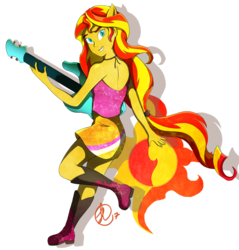 Size: 1024x1070 | Tagged: safe, artist:scarabdynasty1, sunset shimmer, equestria girls, g4, my little pony equestria girls: rainbow rocks, cutie mark background, female, guitar, ponied up, simple background, solo, transparent background