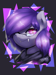 Size: 2600x3467 | Tagged: safe, artist:burgerkiss, oc, oc only, oc:dusk rhine, bat pony, pony, clothes, cute, fangs, glasses, high res, hoodie, male, solo