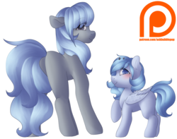 Size: 1024x806 | Tagged: safe, artist:rue-willings, oc, oc only, oc:bubblepop, oc:rue, earth pony, pegasus, pony, duo, patreon, patreon logo, simple background, transparent background