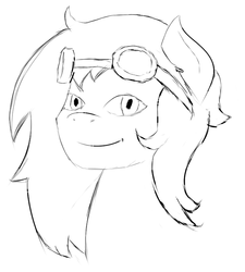 Size: 630x700 | Tagged: safe, artist:knightsmile, oc, oc only, oc:puffy, bust, goggles, grayscale, monochrome, portrait, simple background, smiling, solo, white background
