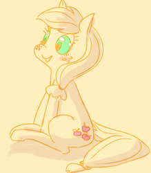 Size: 1400x1600 | Tagged: source needed, safe, applejack, g4, cute, female, hatless, missing accessory, simple background, sitting, smiling, solo