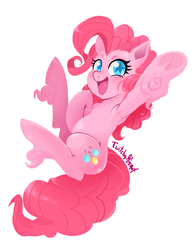Size: 1721x2199 | Tagged: safe, artist:twitchykismet, pinkie pie, g4, armpits, blushing, female, looking at you, open mouth, simple background, smiling, solo, starry eyes, underhoof, unshorn fetlocks, white background, wingding eyes
