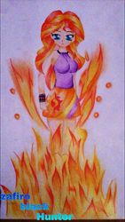 Size: 526x935 | Tagged: safe, artist:zafiro-black-hunter, sunset shimmer, equestria girls, g4, female, fiery shimmer, fire, solo, traditional art